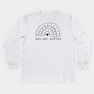 You Are Worthy | Line Art Design Kids Long Sleeve T-Shirt